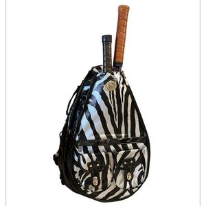 Whak Sak Patent Black and Silver Zebra Tennis Bag